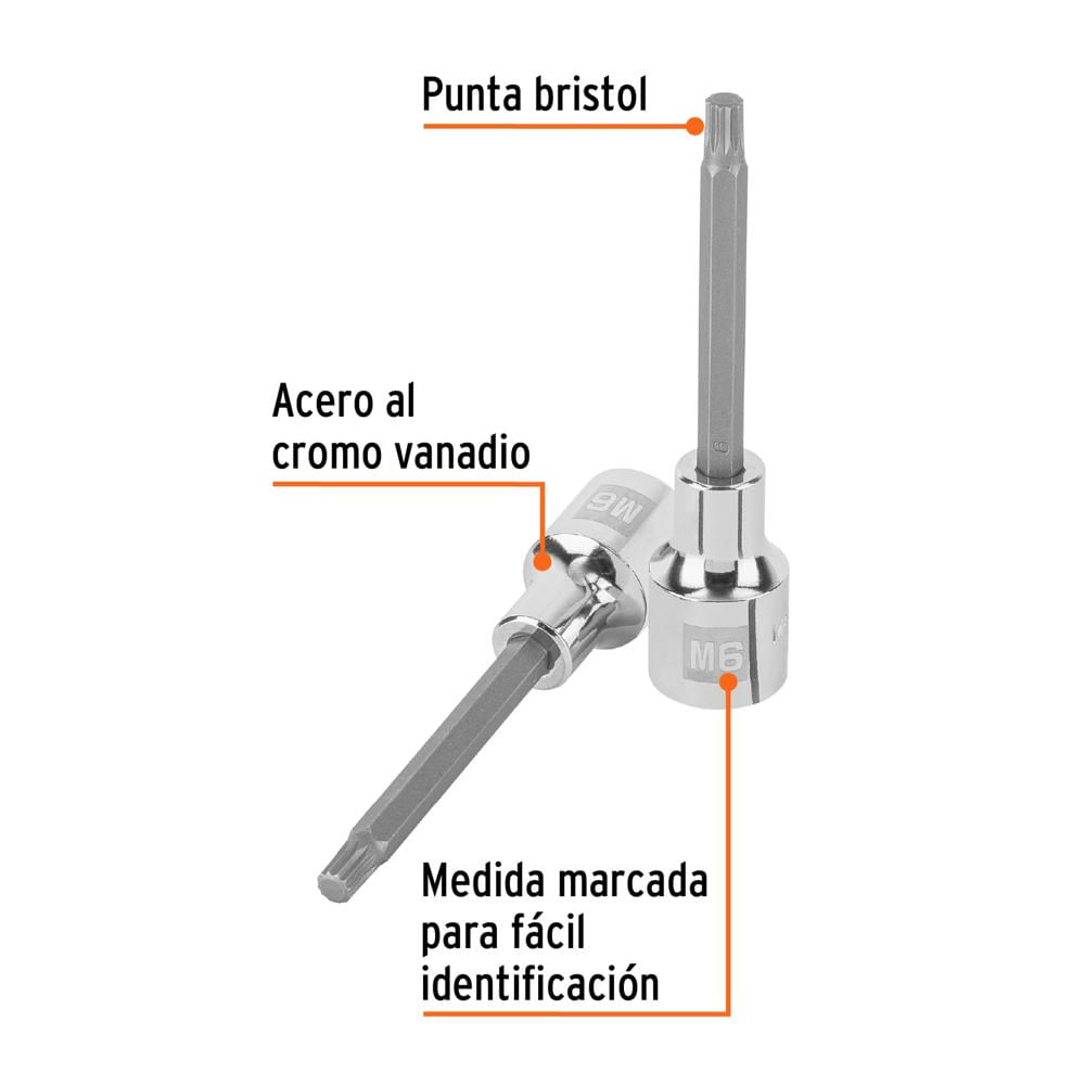 Dado M6 Bristol Punta Larga Encastre de 1/2"" 101249 Truper