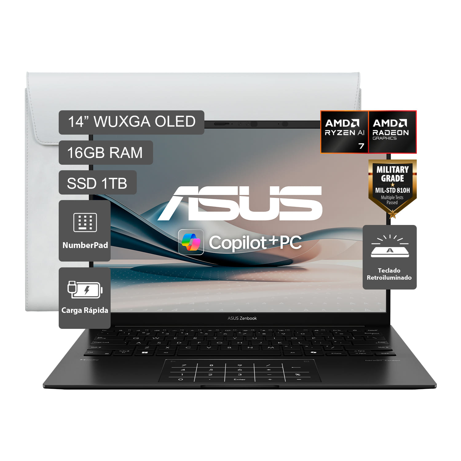 Laptop ASUS Zenbook 14 OLED AMD Ryzen™ AI 7 350 14"" 16GB RAM 1TB SSD 1TB SSD Negro