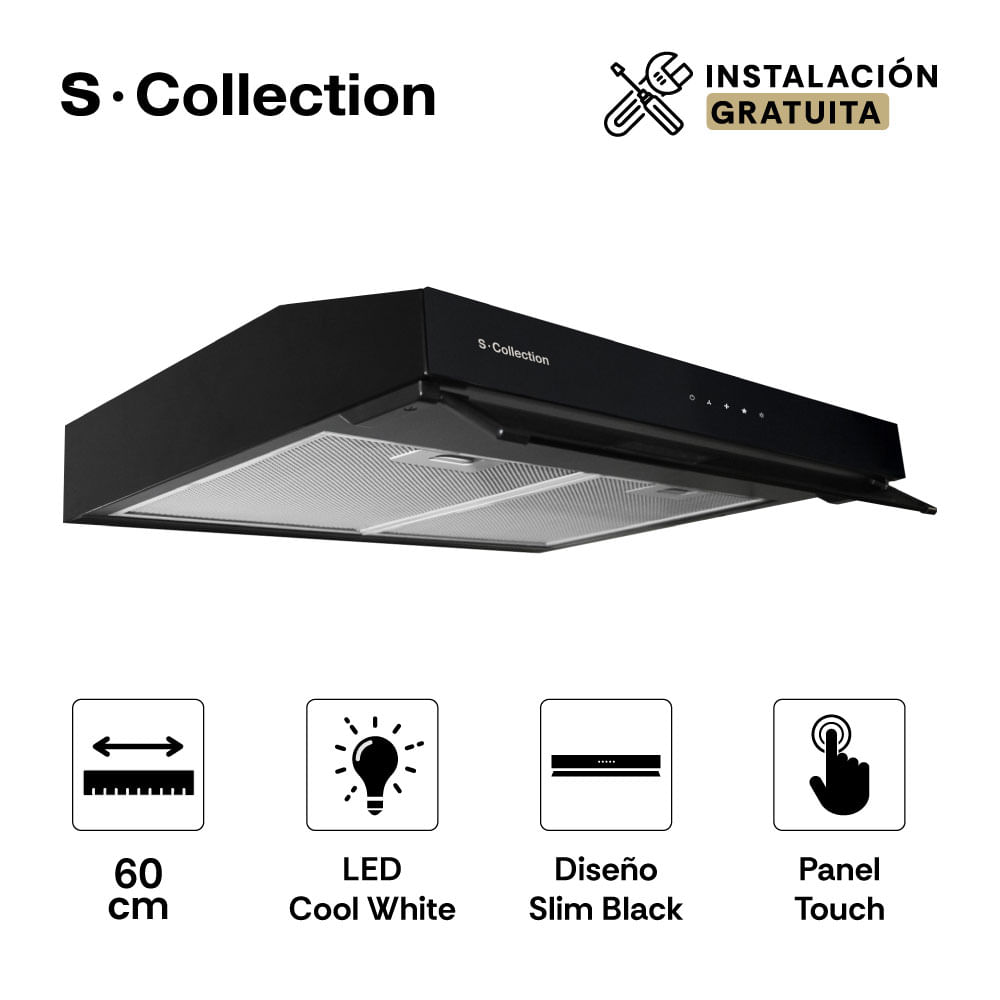 Campana Extractora S-Collection Slim Black 60 Cm
