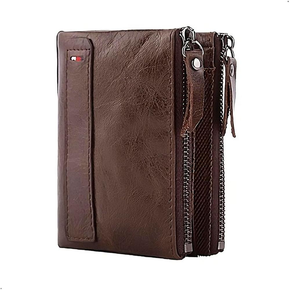 Cartera Billetera De Cuero Genuino Monedero Y Cremallera