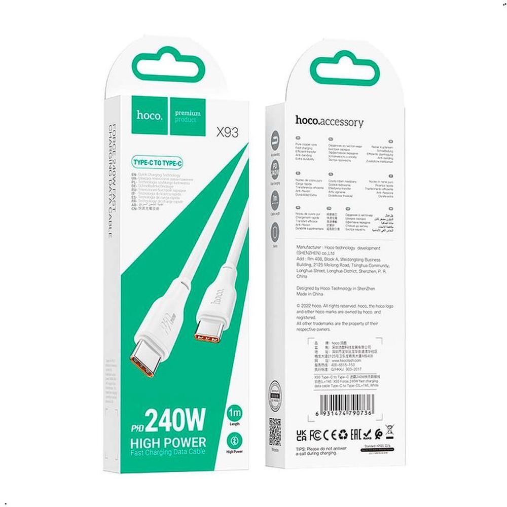 Cable Hoco X93 Carga Rapida Tipo C A Tipo C Force 240w 1mts