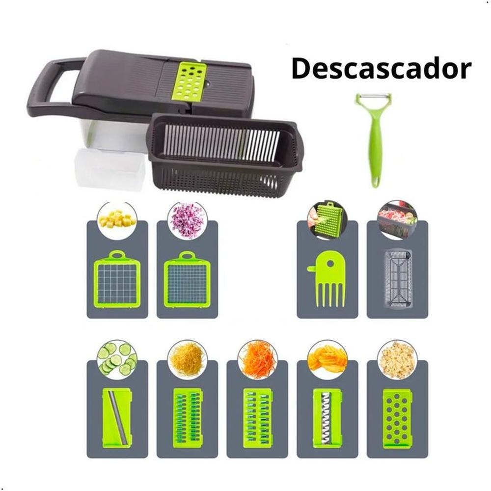 Cortador Picador De Alimentos Rallador Manual 14 En 1