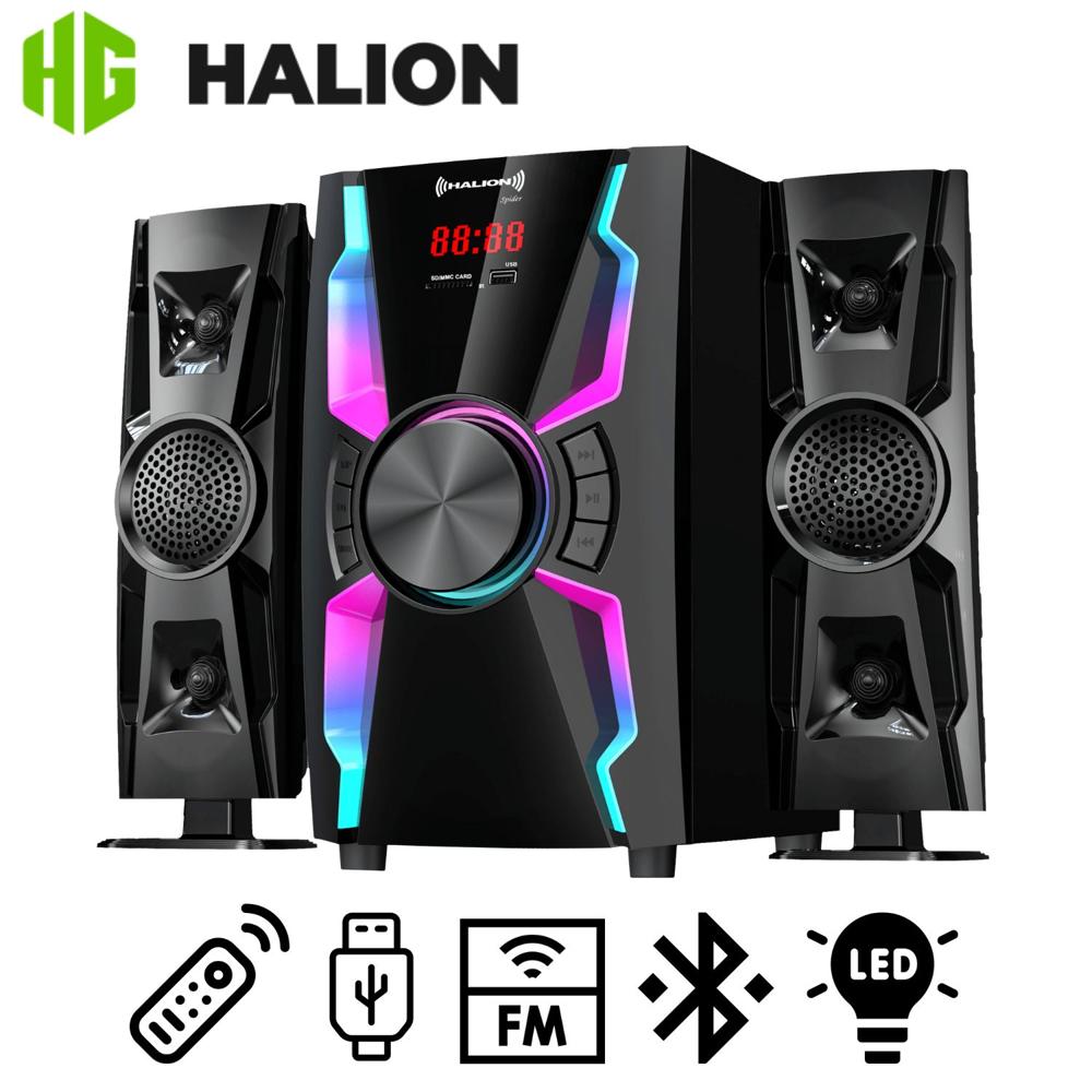 Parlante Halion HA-F55 Spider 2.1 con Subwoofer 6,5? y Luces LED USB SD BT FM
