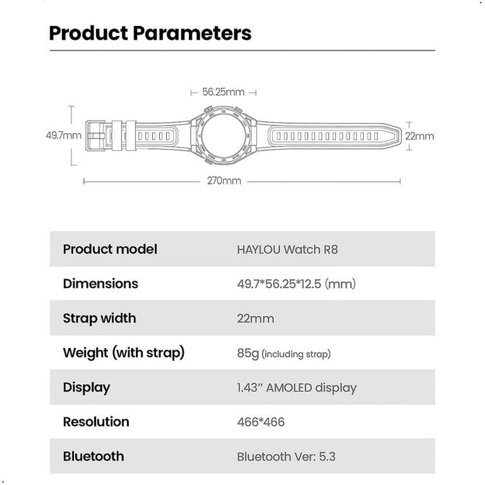 Reloj Smart Watch Haylou R8 Pantalla Amoled 143 + Correa Acero