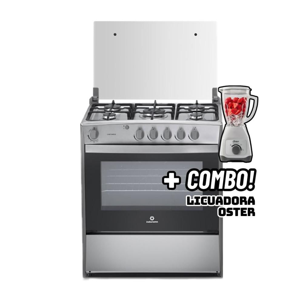 COCINA DE PIE INDURAMA A GAS 5 HORNILLAS CROMA - CANTABRIA + LICUADORA OSTER BLANCA