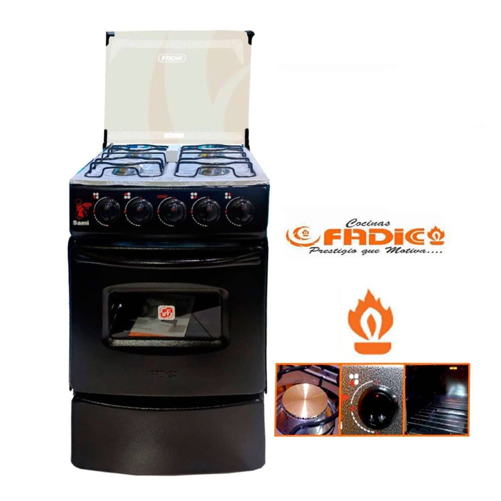 Cocina Fadic con tapa de vidrio y Horno Sami 4h Negro