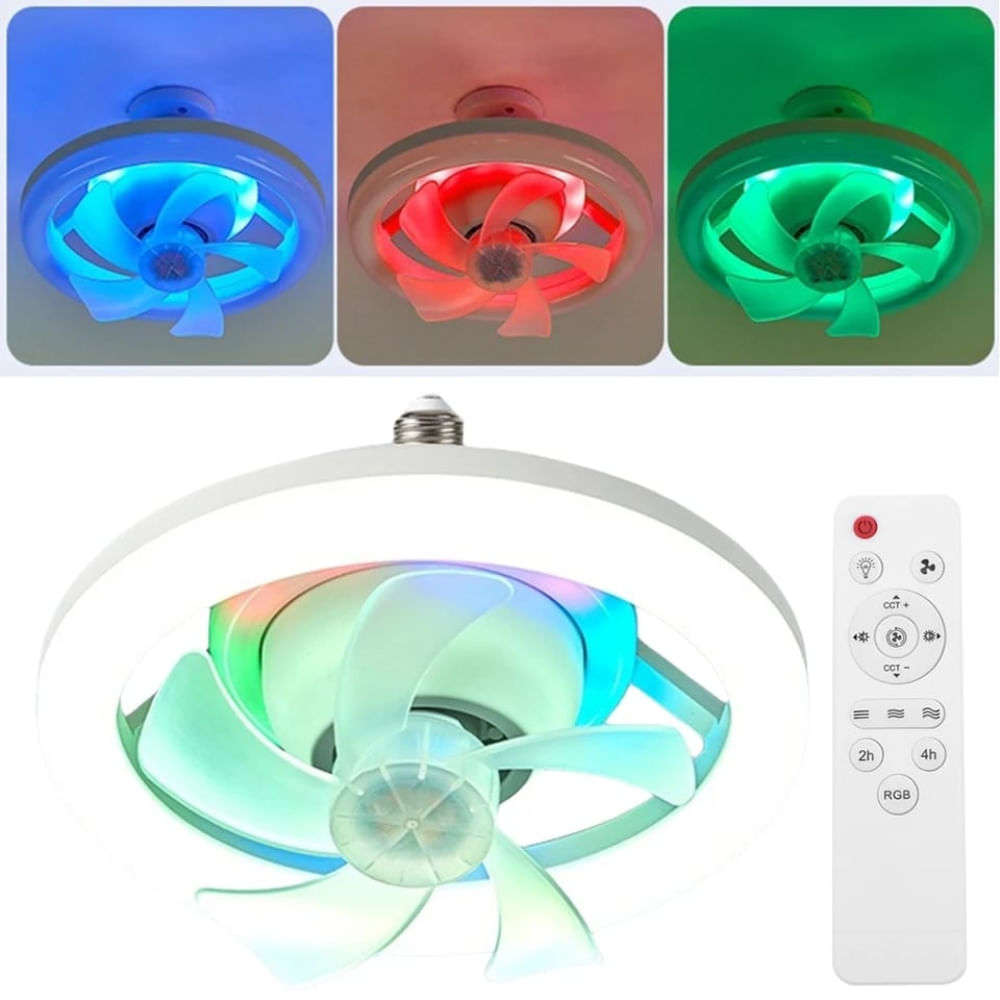 Ventilador Tipo Foco 360° Luz Blanca Amarilla RGB Temporizador Mando Ventilador Tipo Foco 360° Luz Blanca Amarilla RGB Temporizador Mando