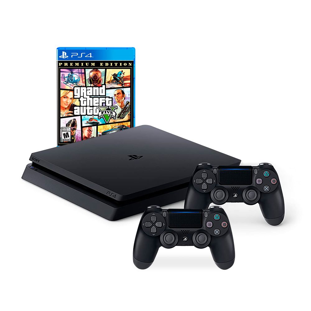 Reacondicionada Playstation 4 PS4 SLIM 1TB con 2 mandos + GTA5 Reacondicionada Playstation 4 PS4 SLIM 1TB con 2 mandos + GTA5