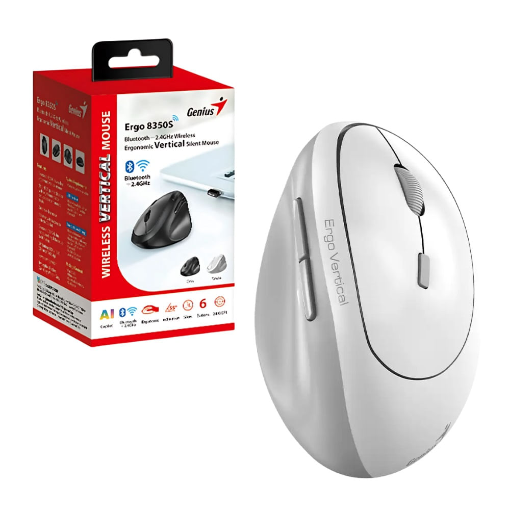 Mouse Ergonomico Vertical Genius Bluetooth 5.3 + receptor USB 2.4 GHz 8350S Blanco Mouse Ergonomico Vertical Genius Bluetooth 5.3 + receptor USB 2.4 GHz 8350S Blanco