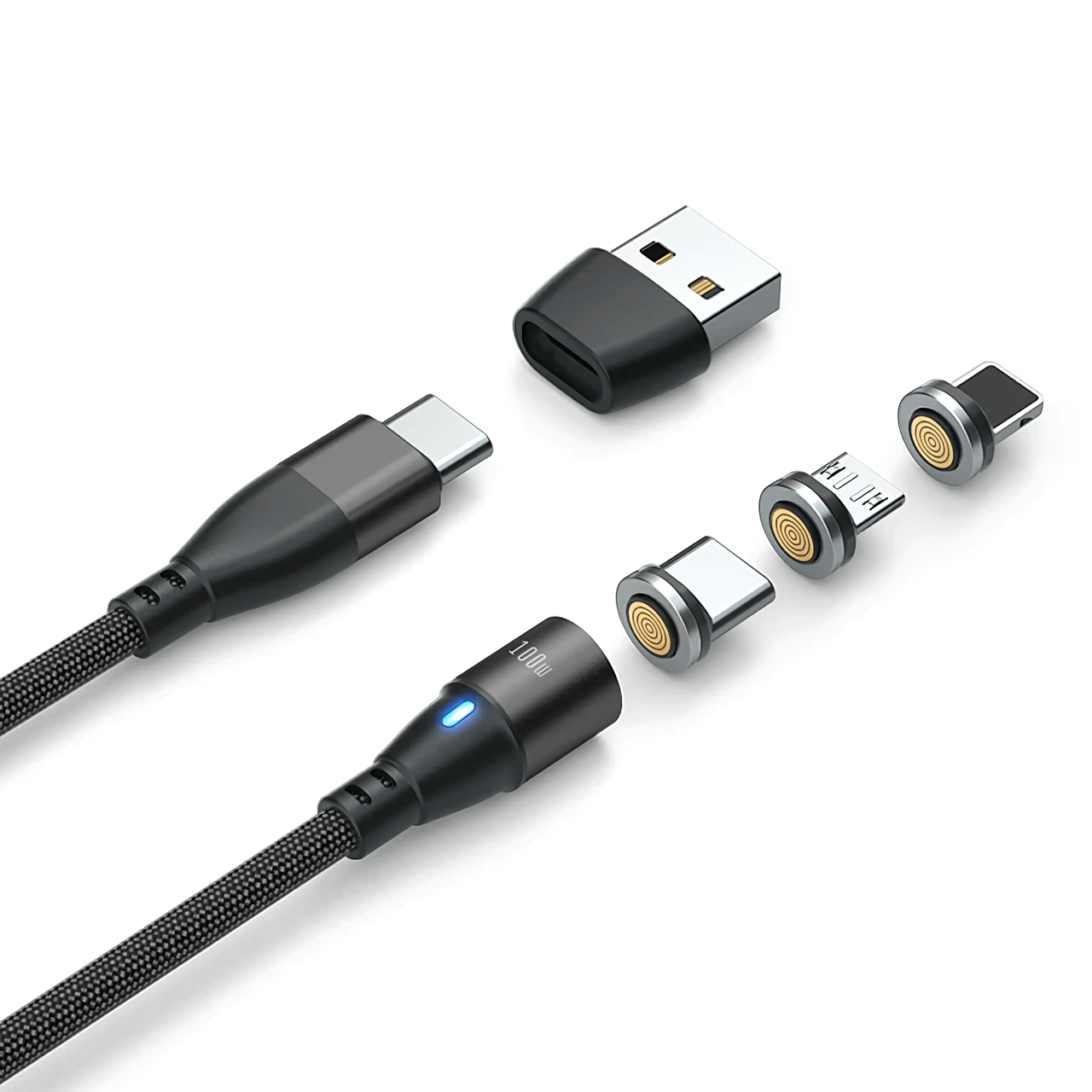 Cable Magnético 100w Greenport 6 En 1 / 360° - 2 Metros /  Negro