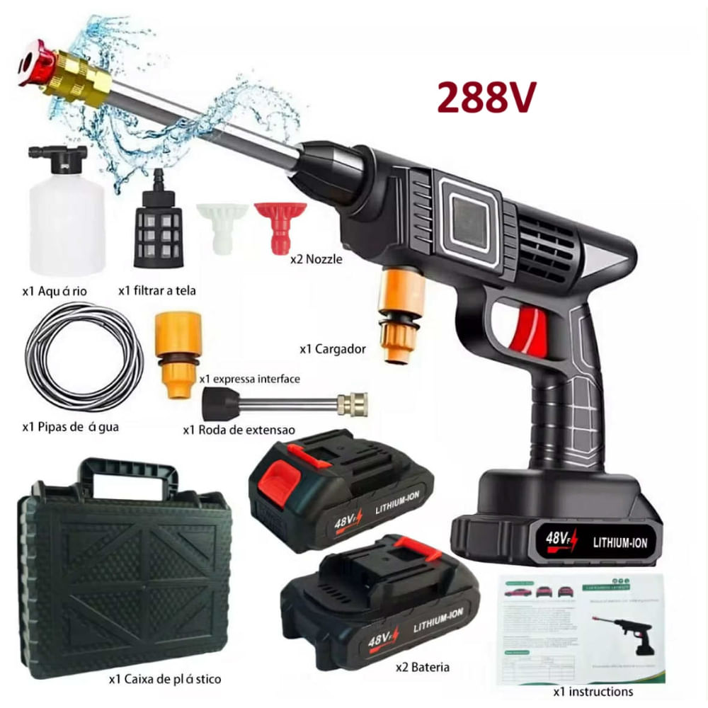 Pistola Hidrolavadora 288V Doble Batería Portatil Auto Suv Camioneta Moto