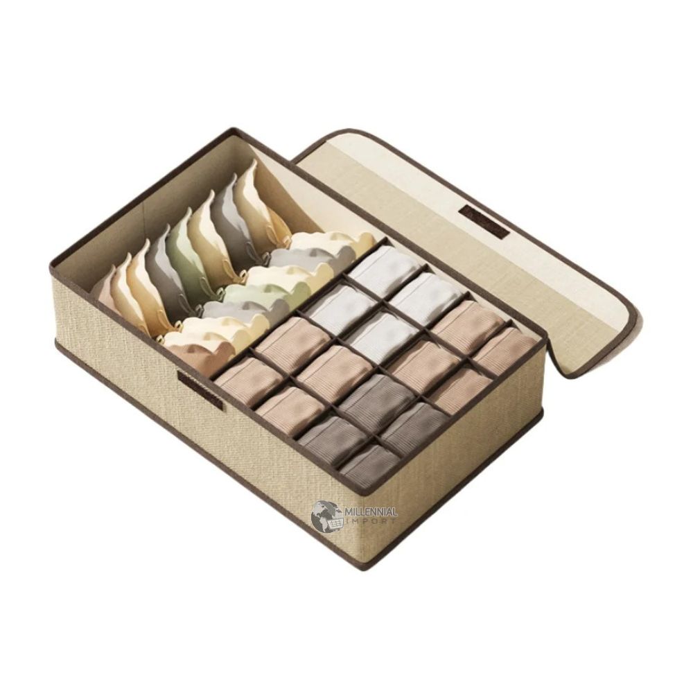 Organizador de Ropa Interior con Tapa y Divisiones Beige
