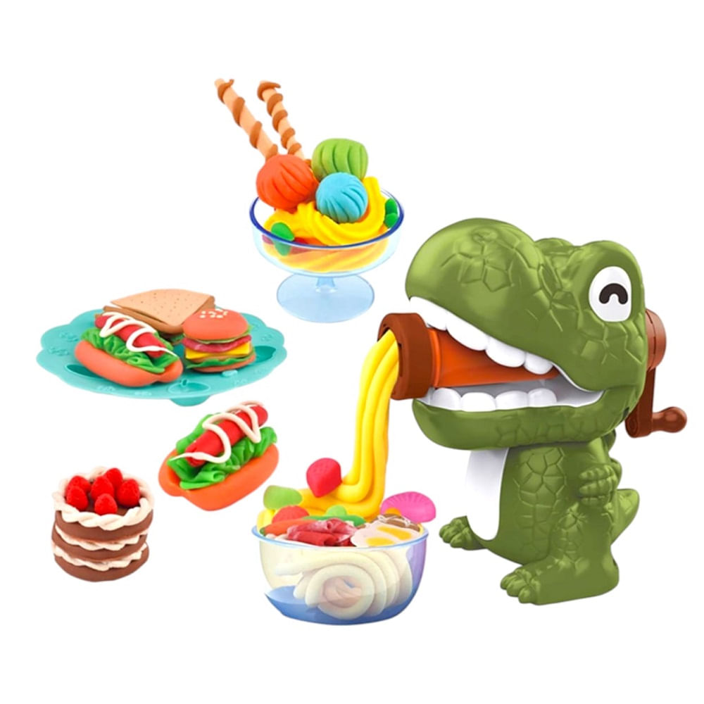 Dino máquina de fideos con plastilina