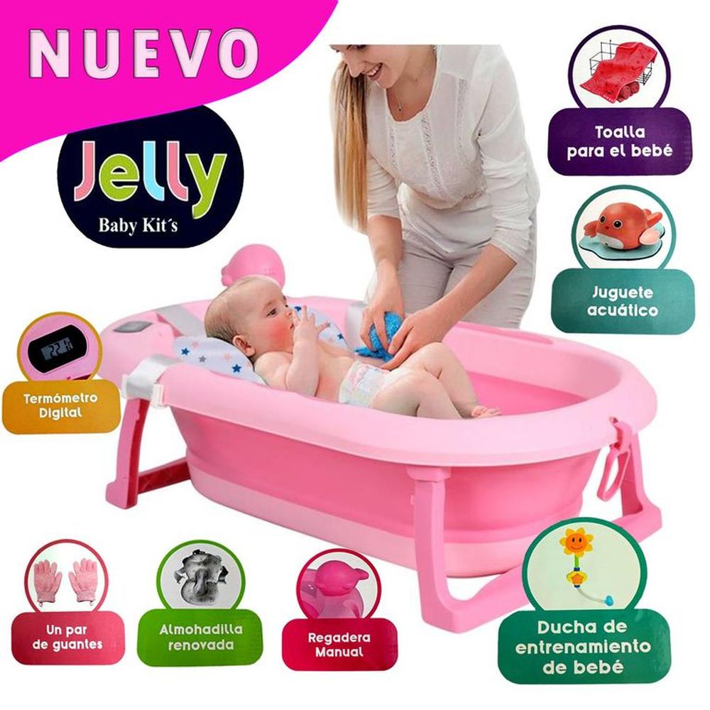 NUEVO Tina Bañera Plegable JELLY Con Termómetro Rosado