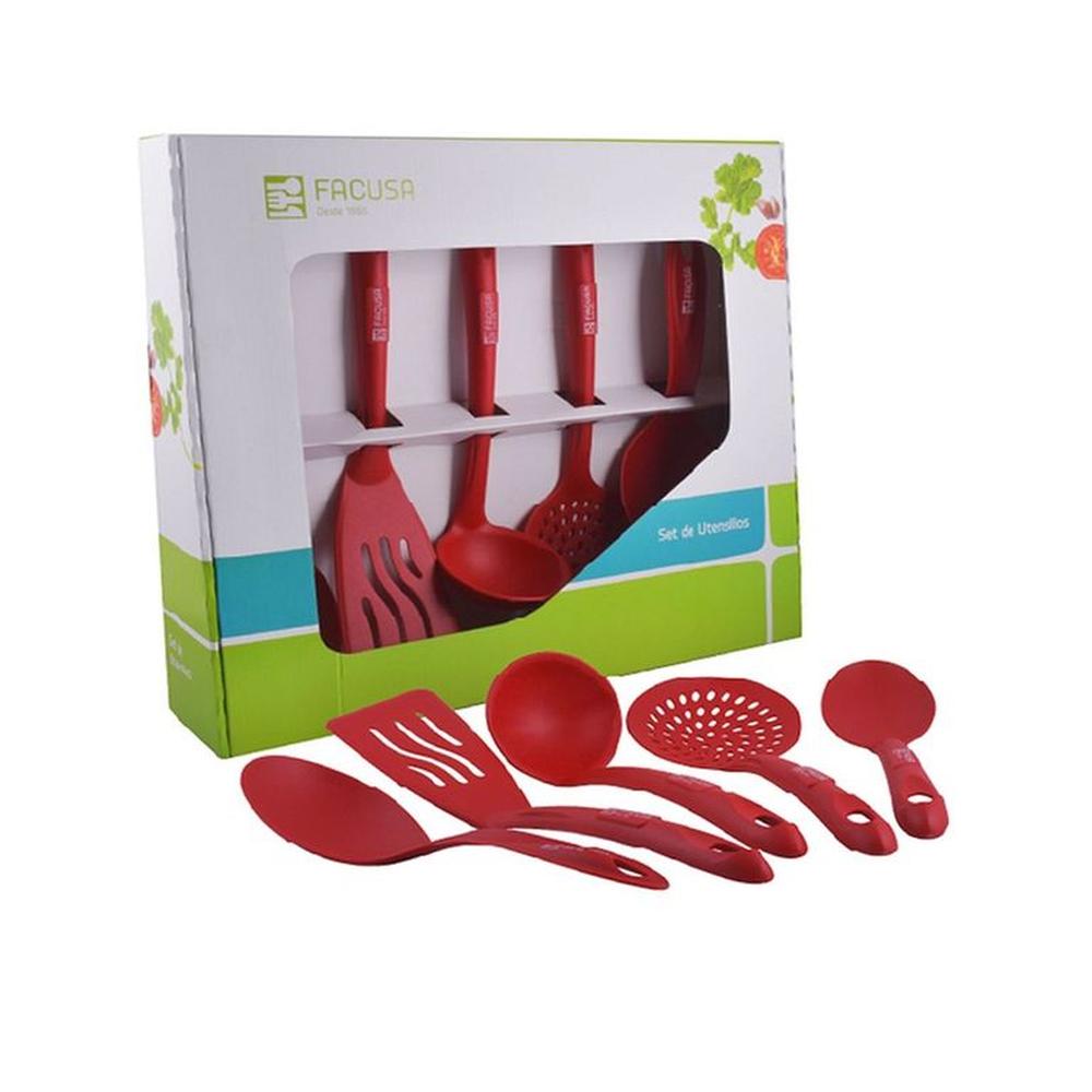 Set de Utensilios Facusa Nylon x5 Piezas -Rojo