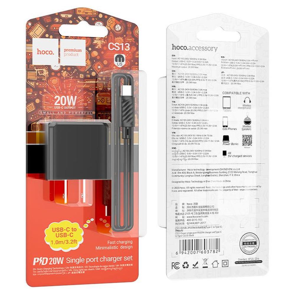 Cargador De Pared 20W Hoco Cs13 + CABLE C - C