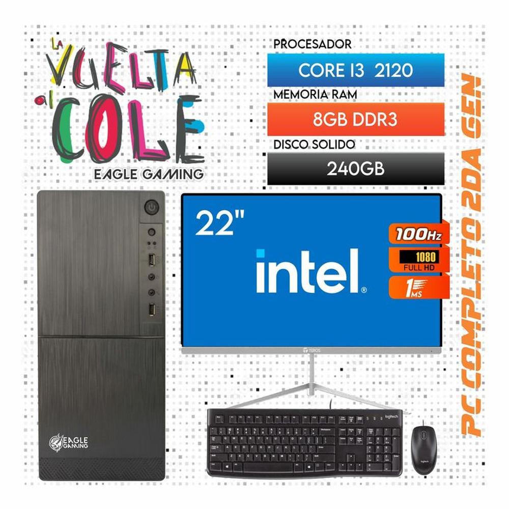 Computadora PC Intel Core i3 2120 RAM 8GB SSD 240GB Monitor 22 FHD webcam