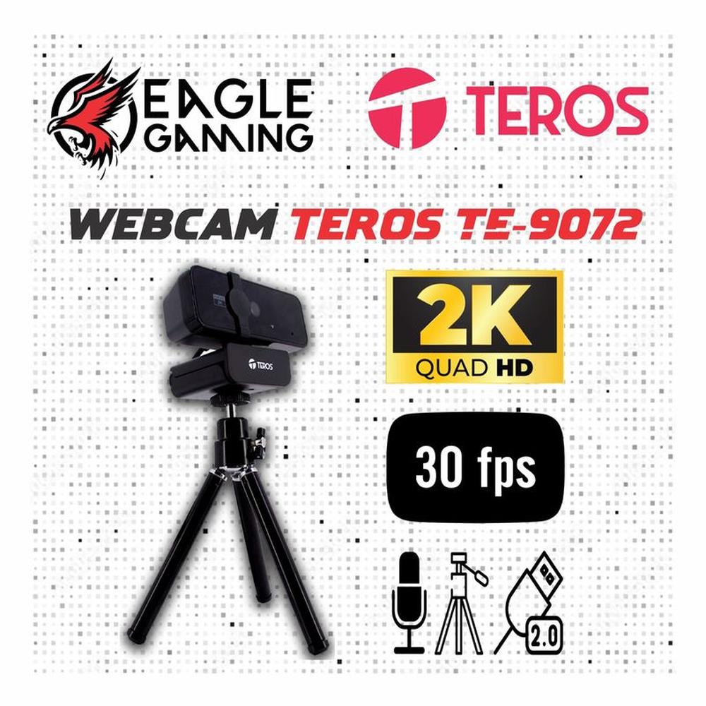 CAMARA WEB TEROS TE-9072 RESOLUCIÓN 2K MICROFONO INCORPORADOCONEXION USB 20TRIPODE