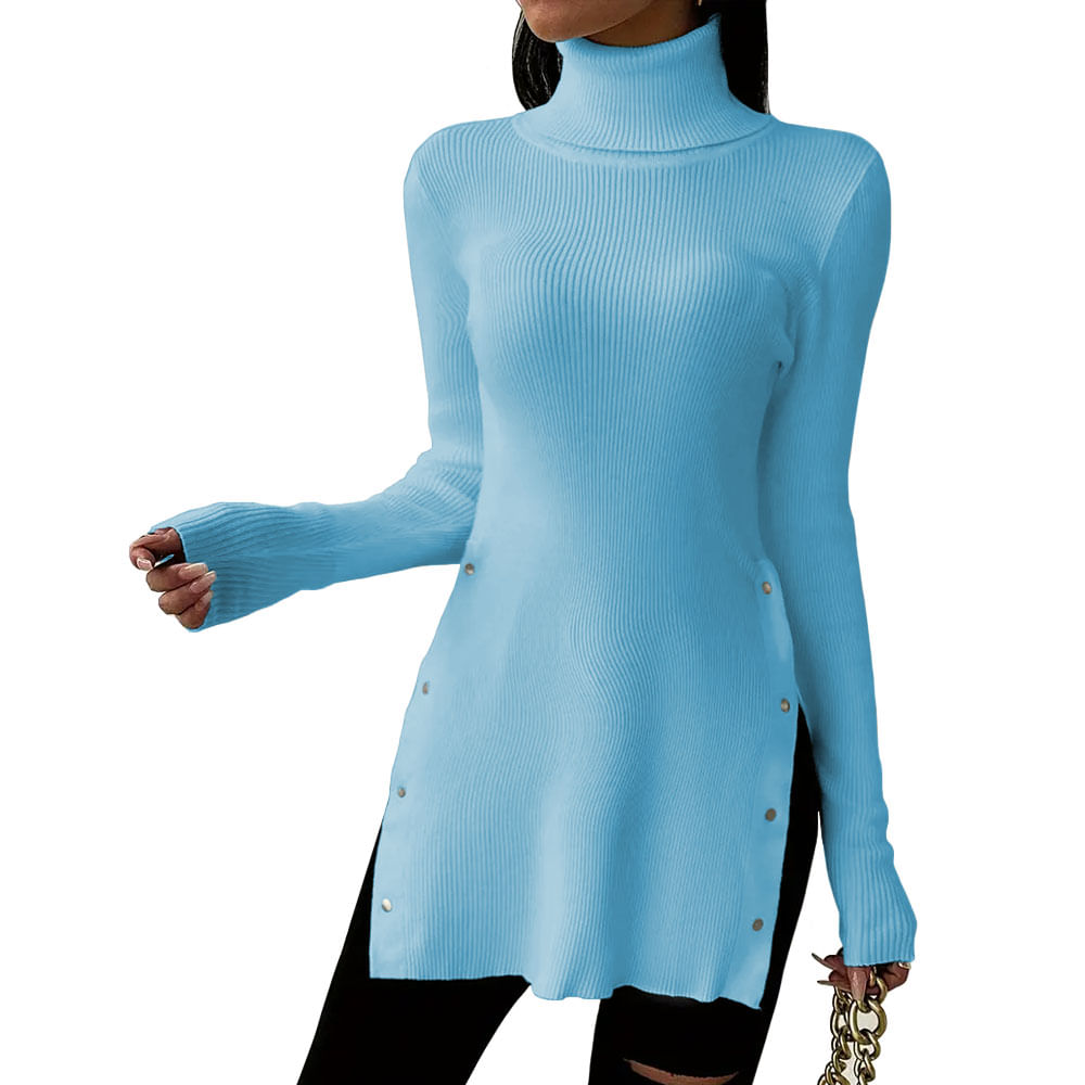 Cafarena Manga Larga Broche Rib Sand Fab-18 Color Celeste