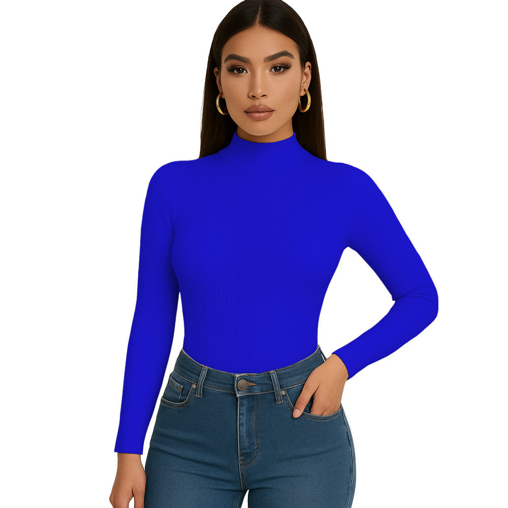 Polo Mujer Cafarena Manga Larga Rib Grueso Tic-13 Color Azul