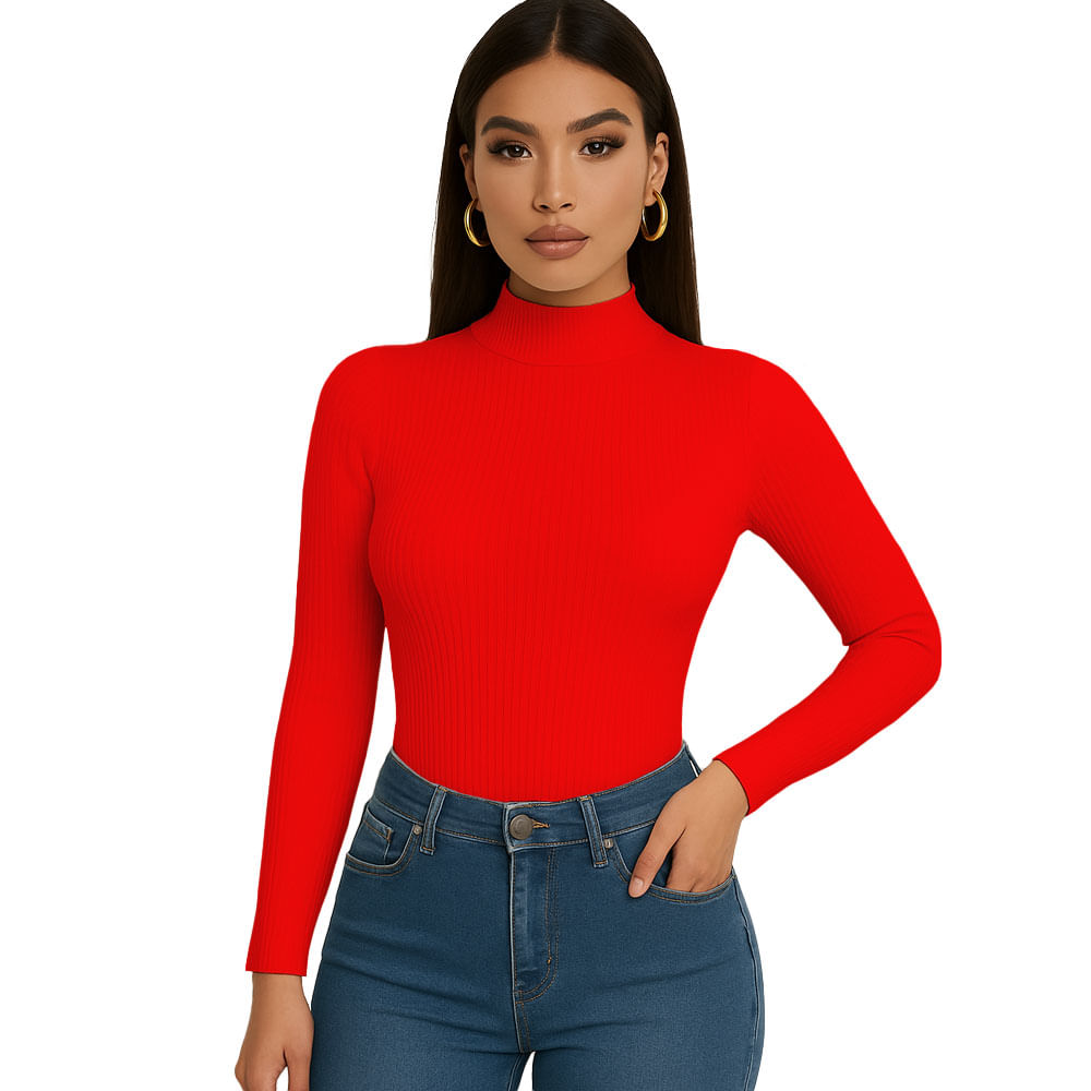 Polo Mujer Cafarena Manga Larga Rib Grueso Tic-13 Color Rojo