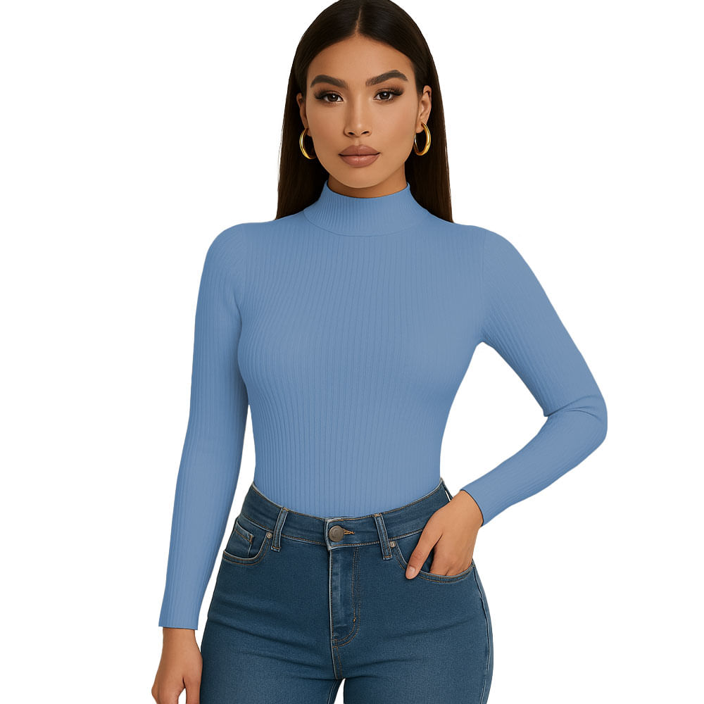Polo Mujer Cafarena Manga Larga Rib Grueso Tic-13 Color Celeste