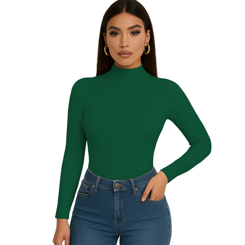 Polo Mujer Cafarena Manga Larga Rib Grueso Tic-13 Color Petroleo