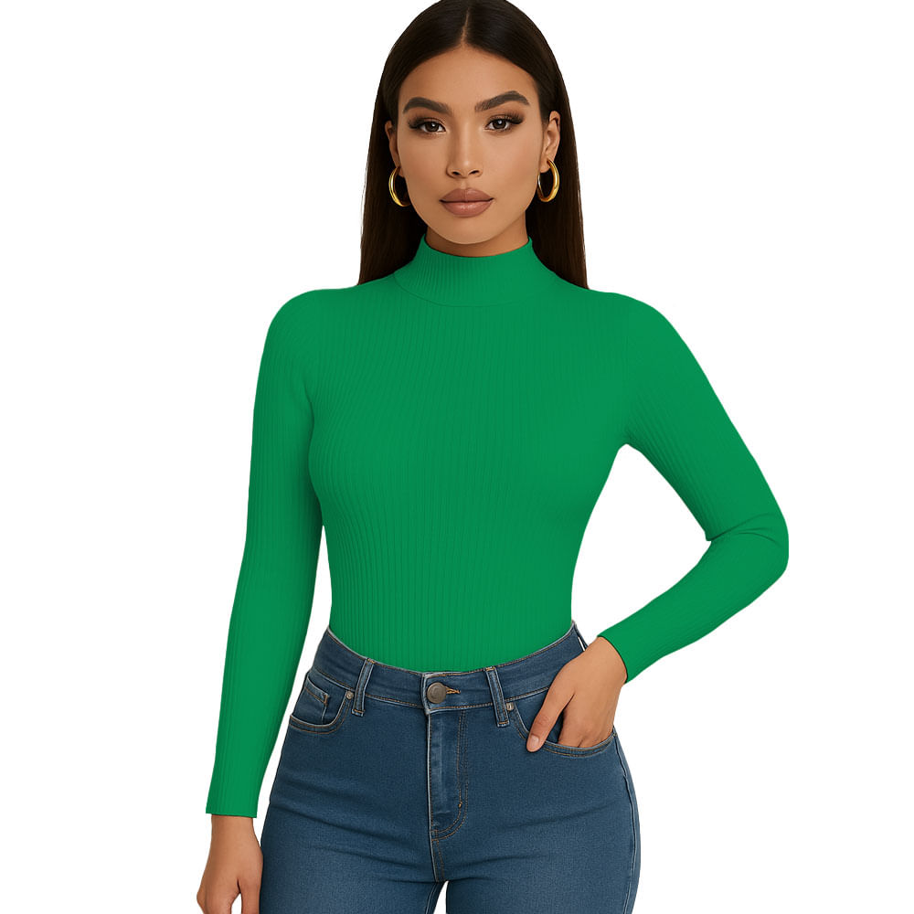 Polo Mujer Cafarena Manga Larga Rib Grueso Tic-13 Color Verde