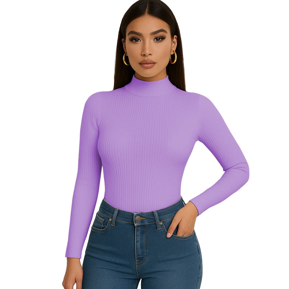 Polo Mujer Cafarena Manga Larga Rib Grueso Tic-13 Color Lila