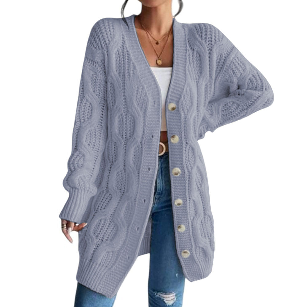 Chompa Mujer Hilo Invierno Botones 127G BRA-32 Color Gris