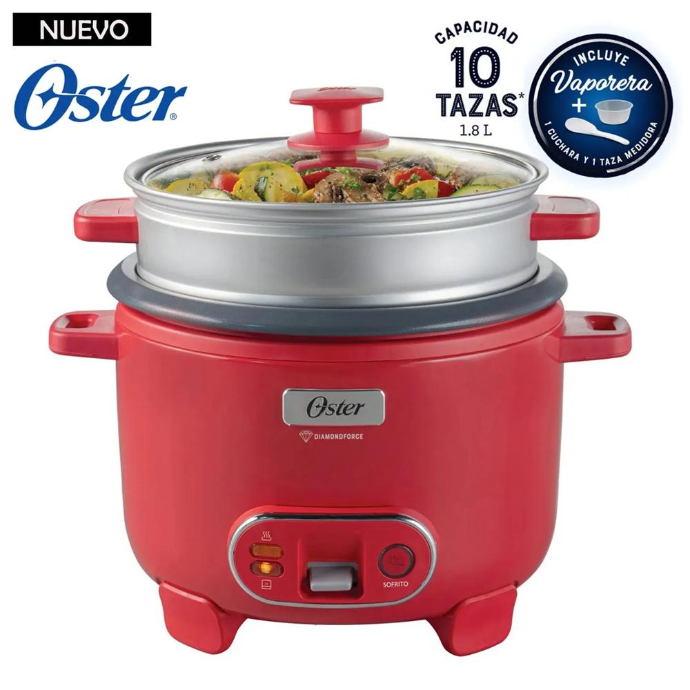 Olla Arrocera Oster 1.8L 3 en 1 Función de Sofrito Vaporera Rojo CKSTRC10DFPNK