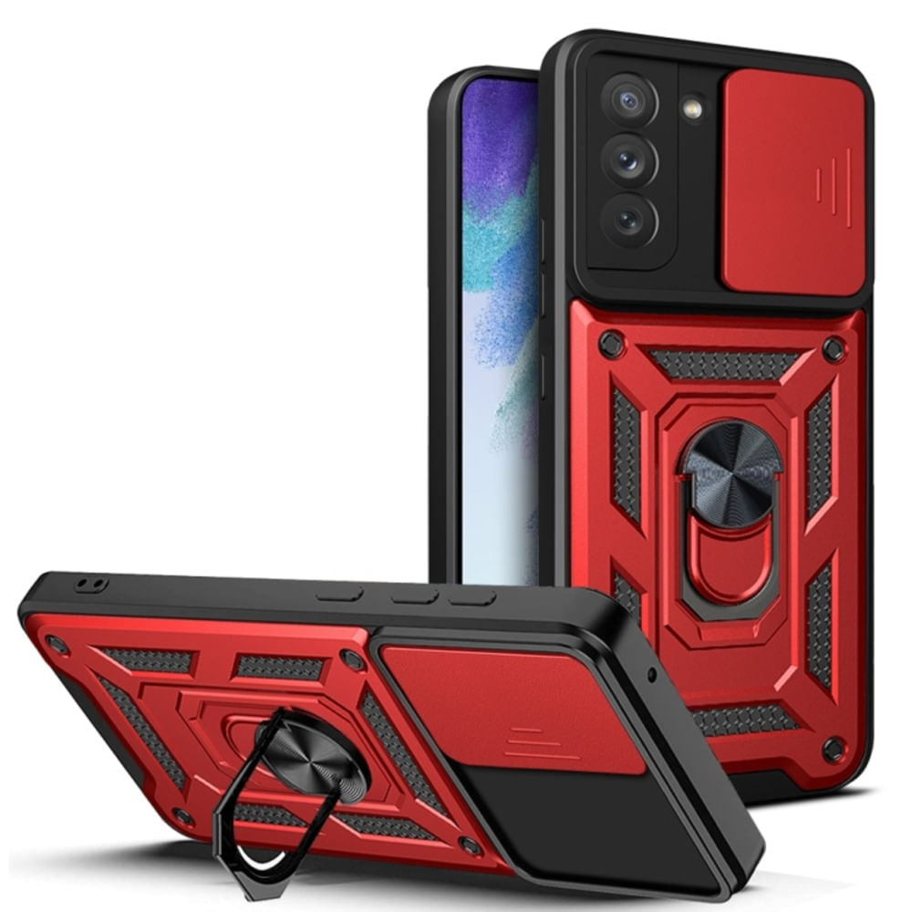 Funda Case para Samsung S21 FE con protector de camara Rojo Resistente ante Caídas y Golpes