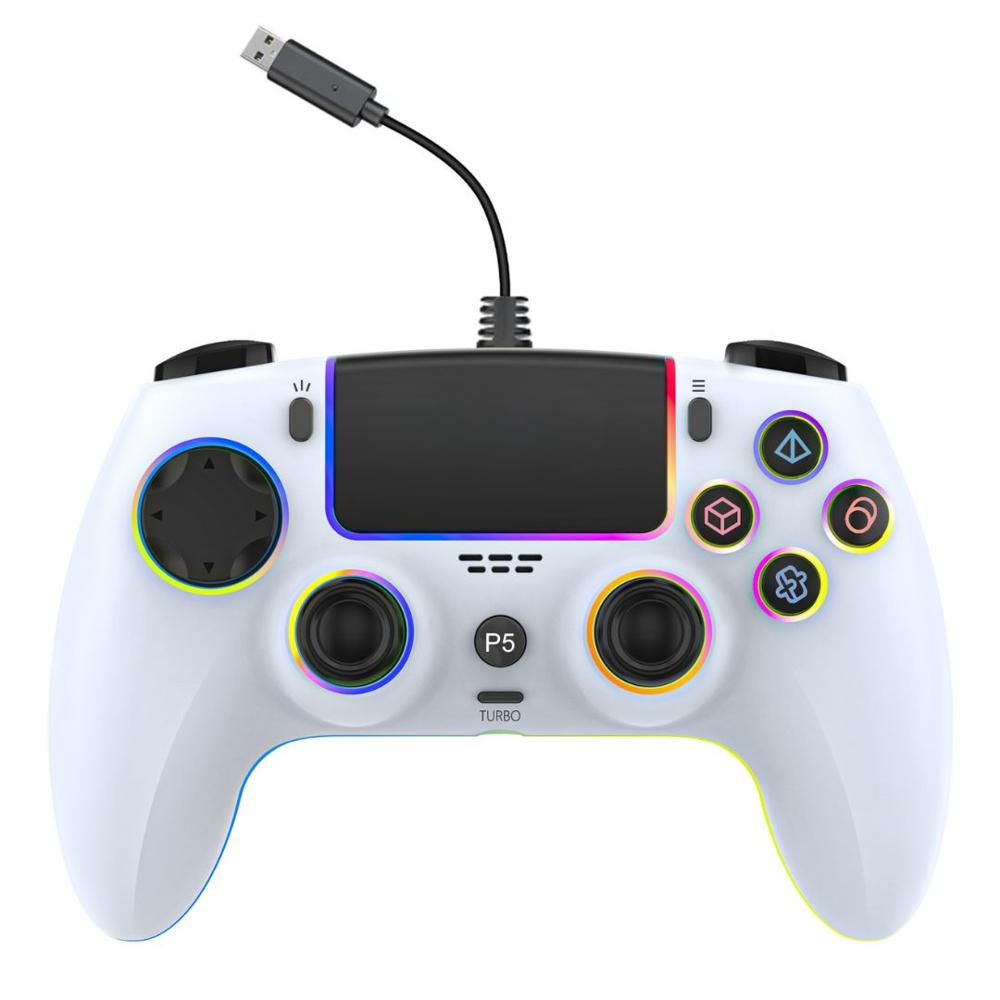 Mando con Cable para PS5 PS4 PC con Luz RGB Sensor y Vibración 5005W B Mando con Cable para PS5 PS4 PC con Luz RGB Sensor y Vibración 5005W B