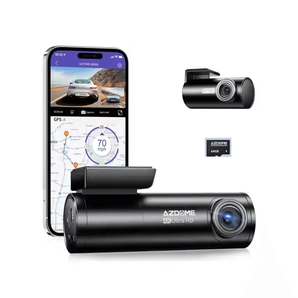 DASHCAM 4K AZDOME M300S FRONTAL Y TRASERA PARA AUTO - MICRO SD 64 GB