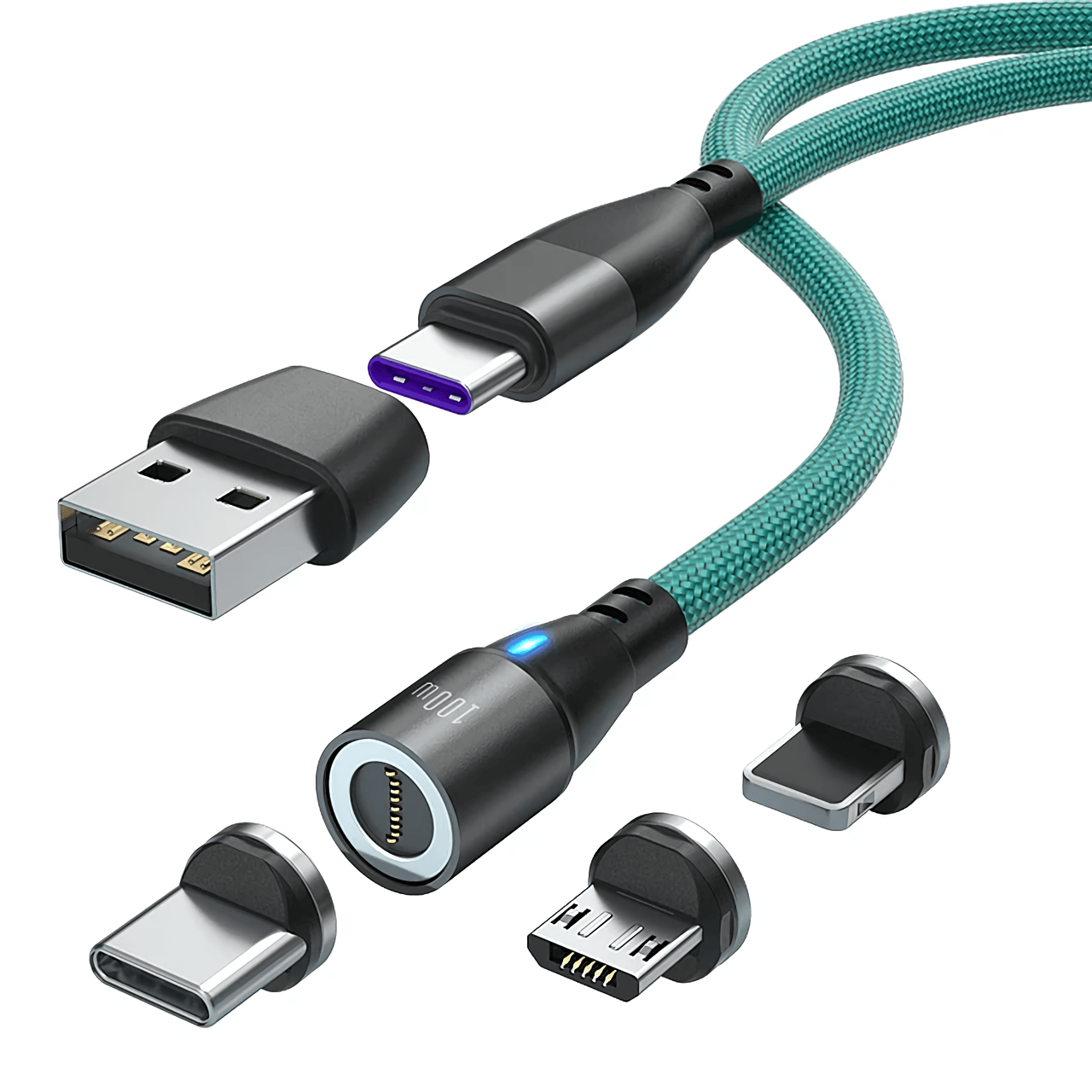 Cable Magnético 100w Greenport 6 En 1 / 360° - 2 Metros /  Verde