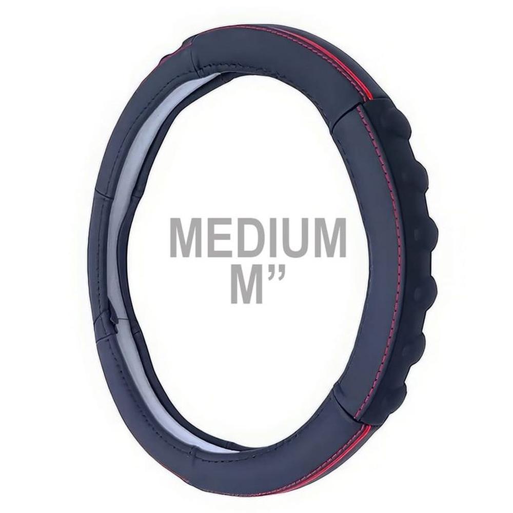 Cubre Volante De Cuero Genuino Negro Filo Rojo