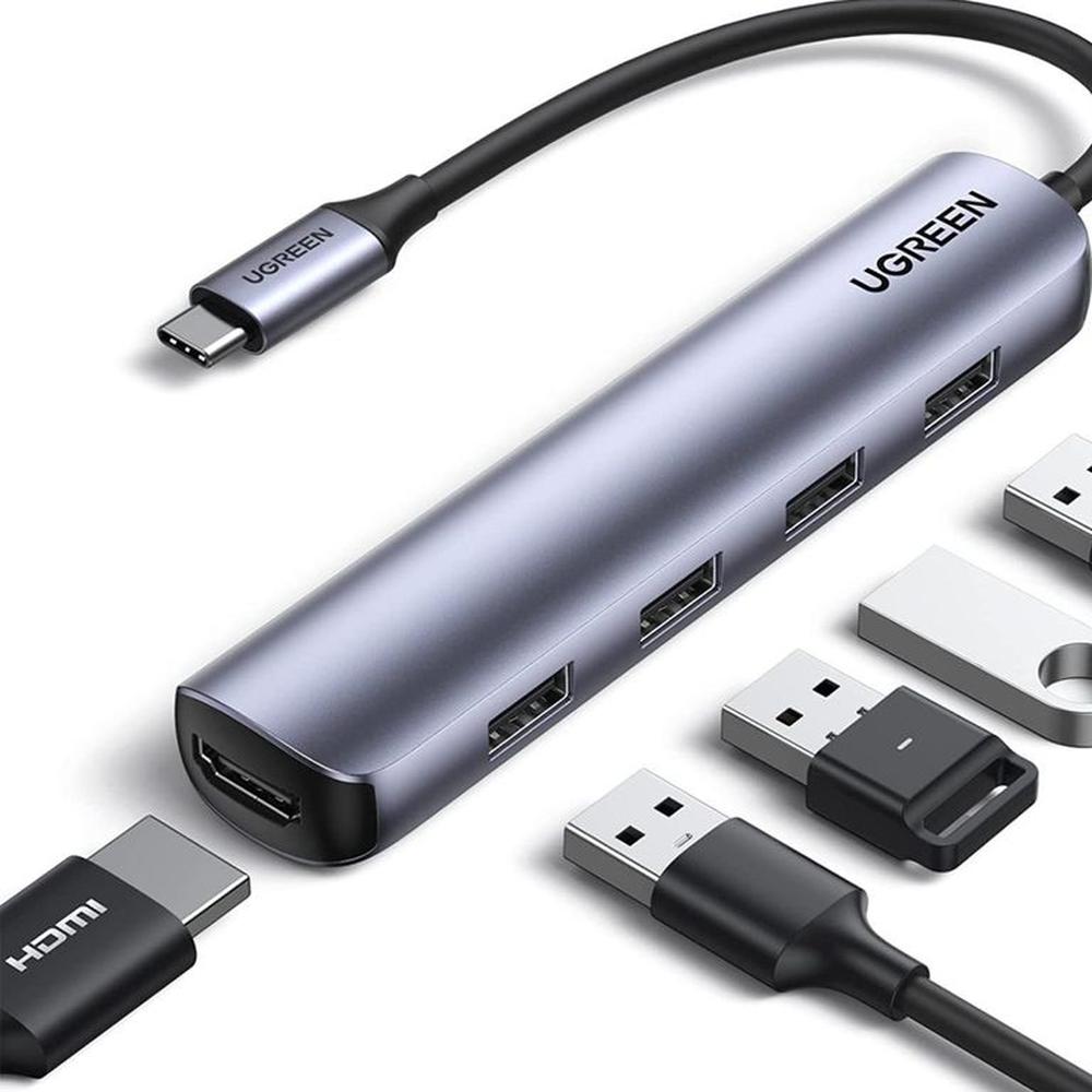 Adaptador Hub UGREEN CM417 5 en 1 USB-C a 4 Puertos USB 3.0 + HDMI 4K