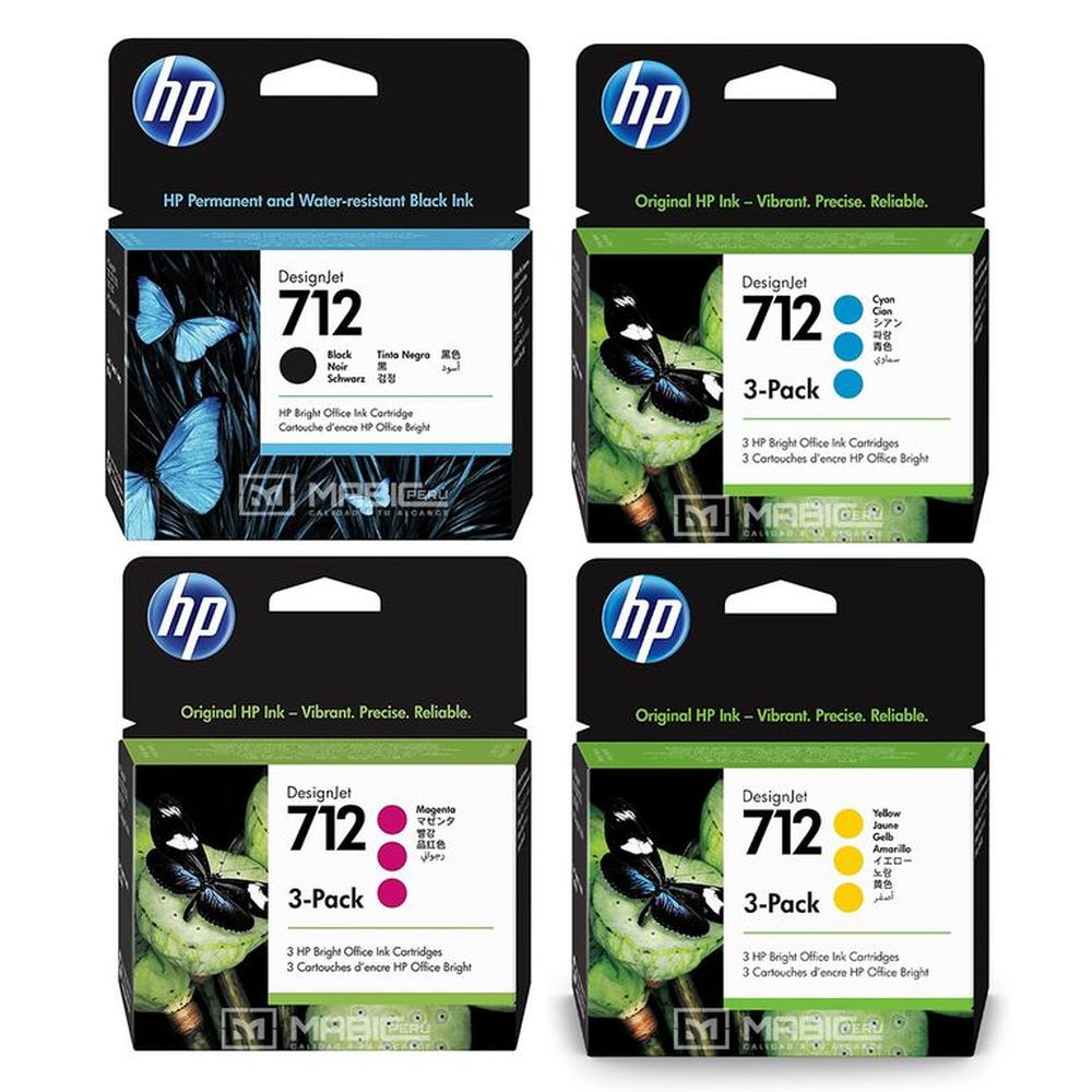 Kit Tinta HP 712 3Pack Negro Cian Magenta Amarillo DesignJet T210, T250, T650 Original Kit Tinta HP 712 3Pack Negro Cian Magenta Amarillo DesignJet T210, T250, T650 Original