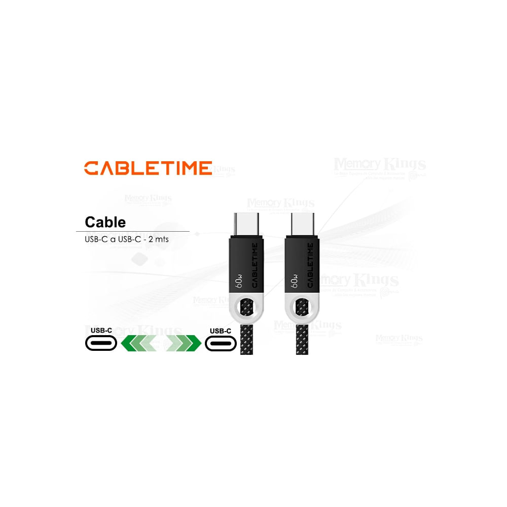Cable USB-C a USB-C de 2m CABLETIME CUP4L 60W - Alta velocidad y color negro