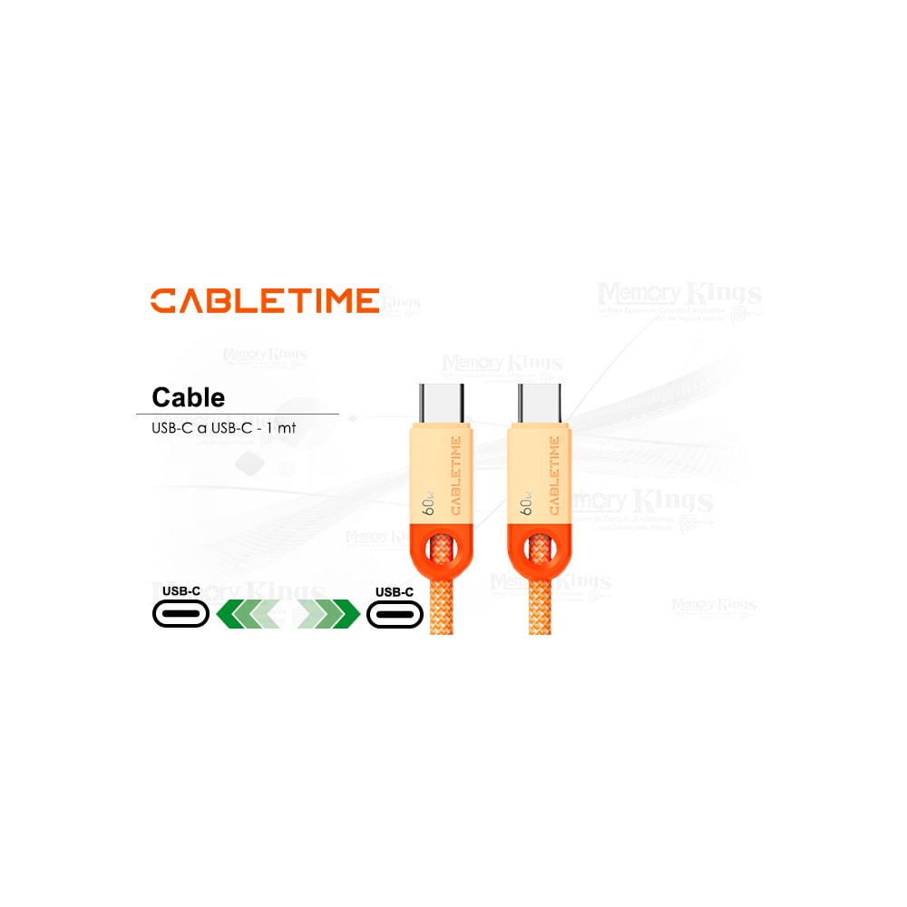 Cable USB-C a USB-C CABLETIME CUP5H 1m 60W - Conexión rápida y duradera para tus dispositivos