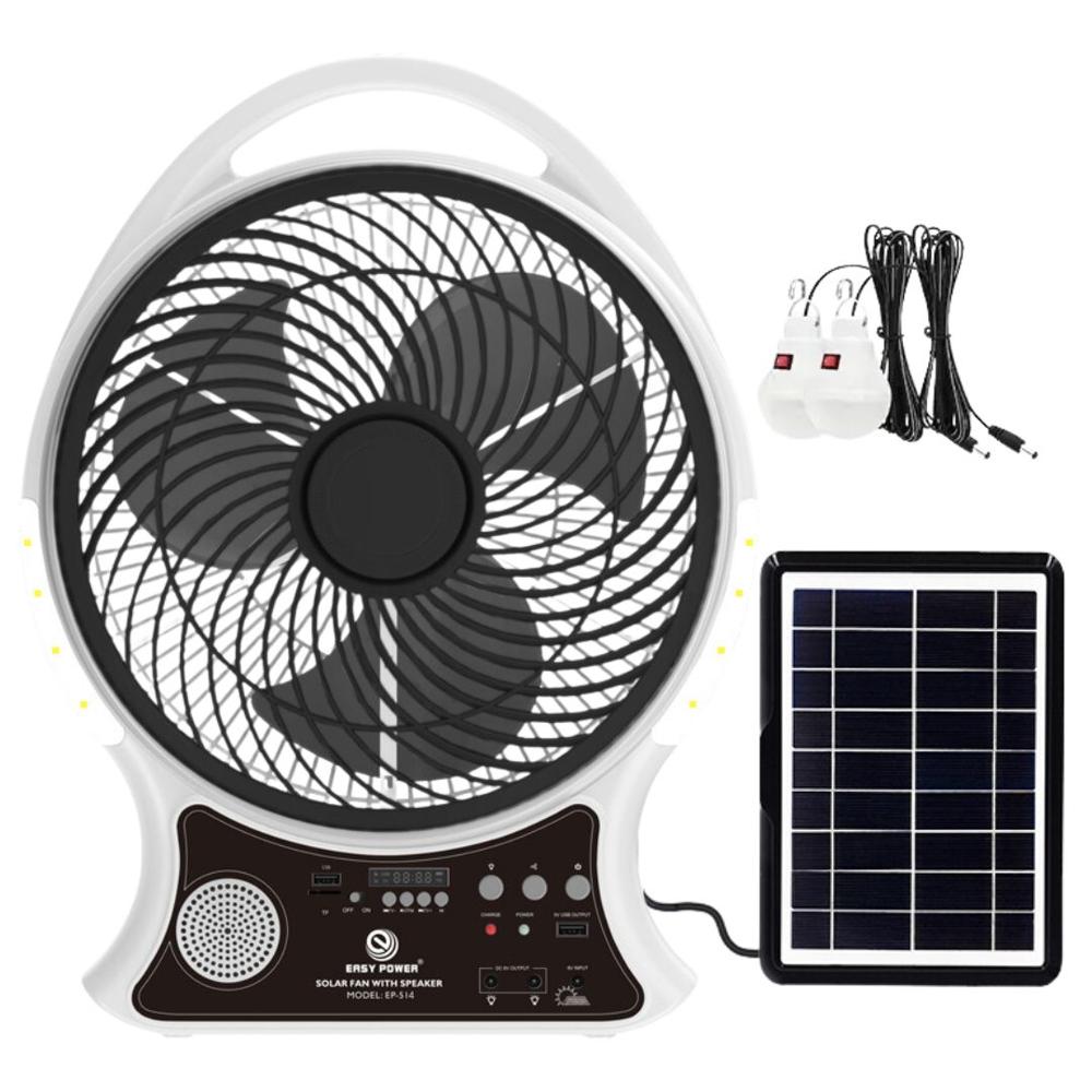 Ventilador con Panel Solar y Parlante Bluetooth Radio FM SEISA 514BT
