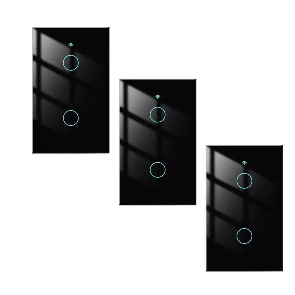 PACK X3 INTERRUPTOR SMART WIFI ALEXA GOOGLE 2 BOTONES NEGRO