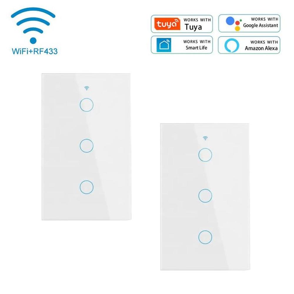PACK X2 INTERRUPTOR INTELIGENTE WIFI ALEXA GOOGLE 3 BOTONES BLANCO