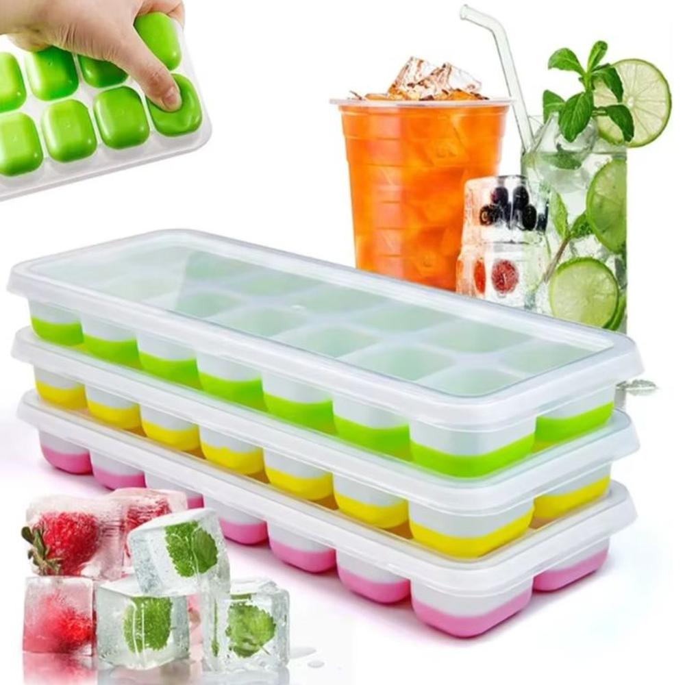PACK X3 BANDEJAS PARA CUBITO DE HIELO X14 CUBITOS CON TAPA