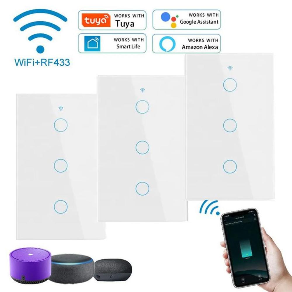 PACK X3 INTERRUPTOR INTELIGENTE WIFI ALEXA GOOGLE 3 BOTONES BLANCO