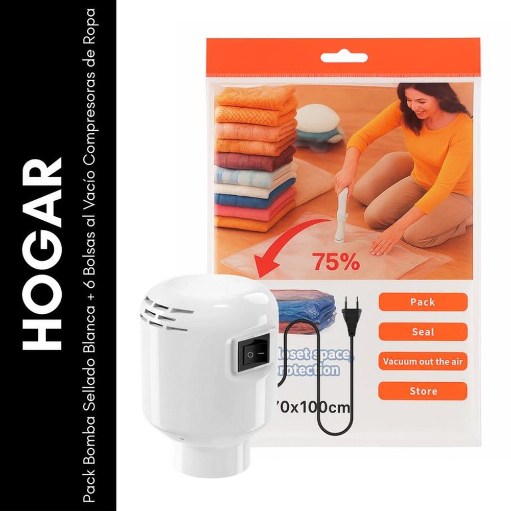 Pack Bomba Sellado Blanca + 1 Bolsa al Vacío Compresoras de Ropa