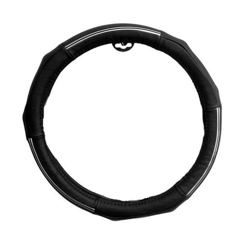 Cubre Volante De Cuero Genuino Negro Filo Cromado