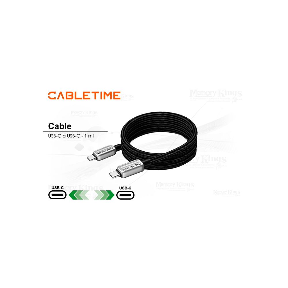 Cable USB-C a USB-C 1m CABLETIME CU08H 240W, alta velocidad, color negro, para carga rápida y trans