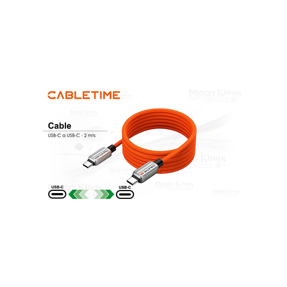 Cable USB-C a USB-C de 2m CABLETIME CU06L - Carga rápida 240W, alta velocidad y durabilidad