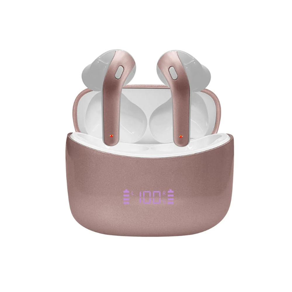 Audífonos Bluetooth TEROS TE-8074GR TWS Rosa/Dorado - Sonido Inmersivo y Conexión Inmediata